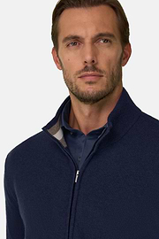 Full-Zip Jumper in Cashmere Blend, Navy blue, thumb, 3