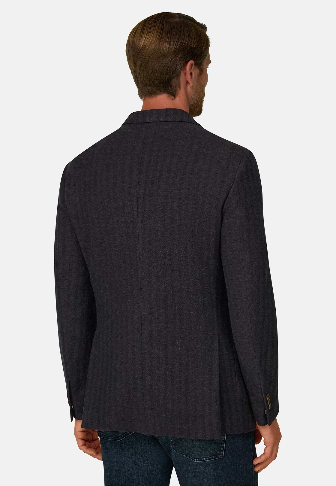 Blazer Herringbone in Cotton and Wool B Jersey, Dark brown, hi-res, 4