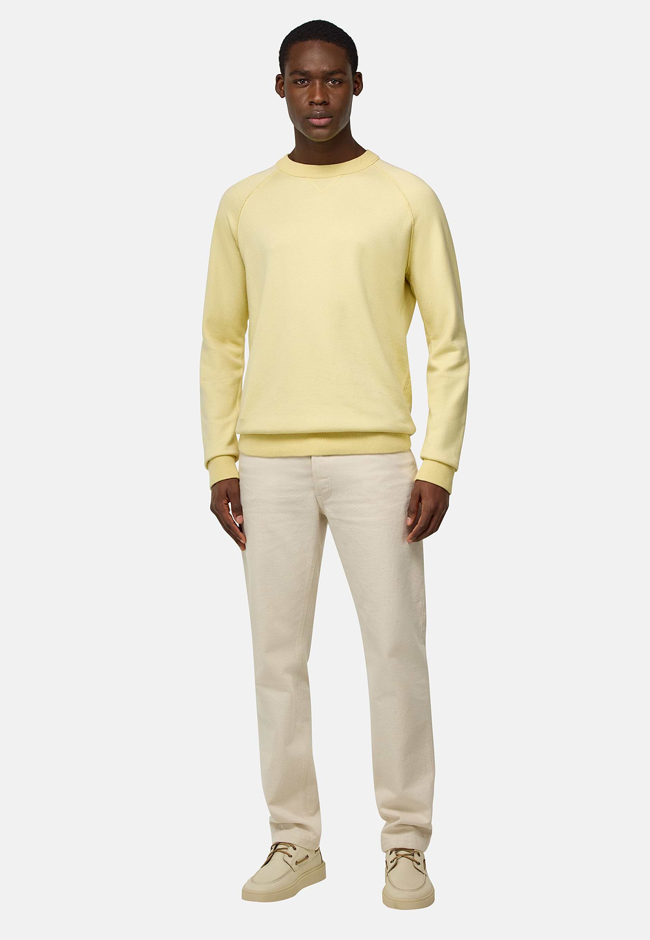 Cotton, Silk and Cashmere Crew Neck Jumper, Yellow, hi-res