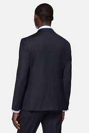 Navy Blue Micro Herringbone Suit In Stretch Wool, Navy blue, hi-res