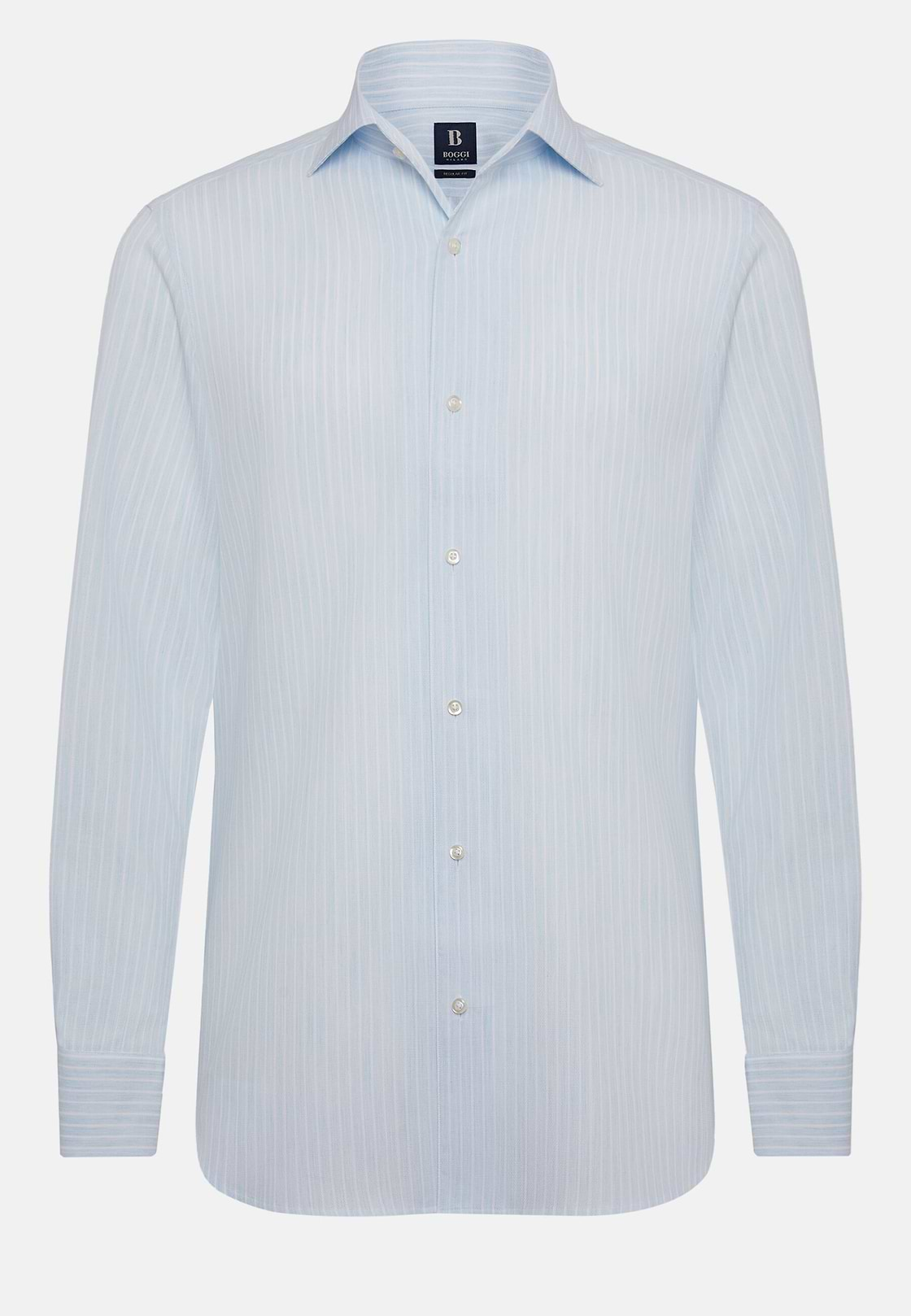 Camicia A Righe Azzurre In Cotone Dobby Regular, Azzurro, hi-res