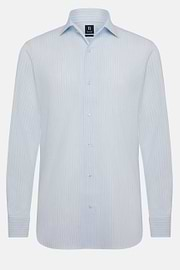 Camicia A Righe Azzurre In Cotone Dobby Regular, Azzurro, hi-res