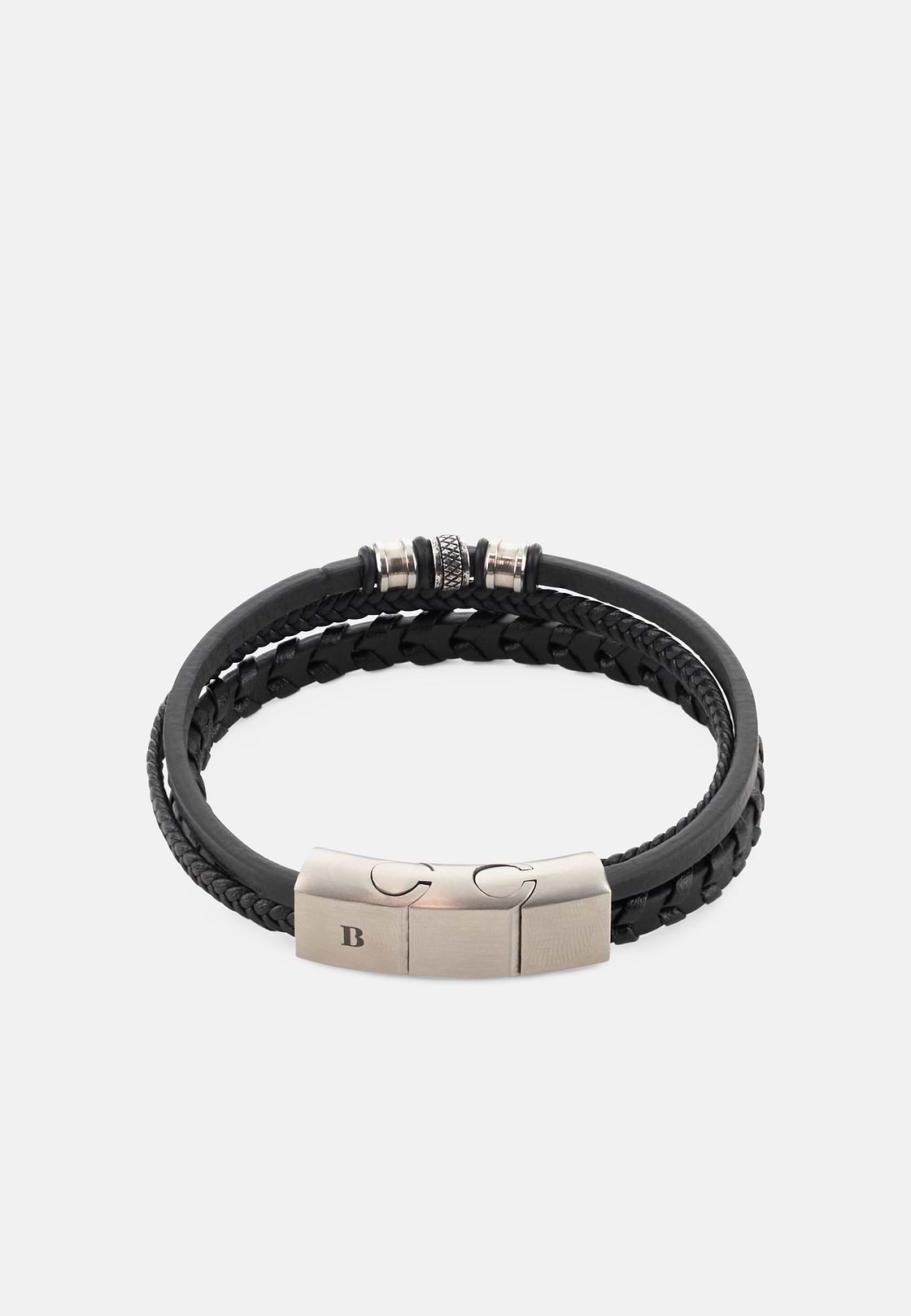 Braided Leather Bracelet, Black, hi-res, 1