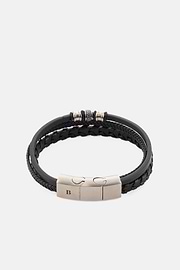 Braided Leather Bracelet, Black, thumb, 1
