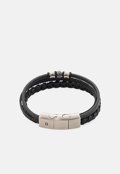 Geflochtenes Lederarmband, Schwarz, hi-res