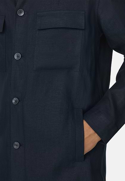 Hemdjacke Link aus reinem Leinen, Navy blau, hi-res