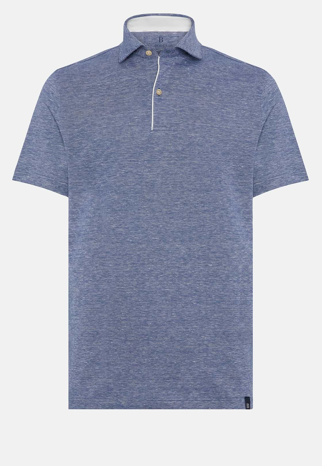 Cotton/Linen Piqué Polo Shirt, Blue, hi-res