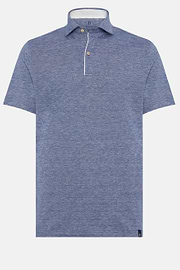 Cotton/Linen Piqué Polo Shirt, Blue, hi-res