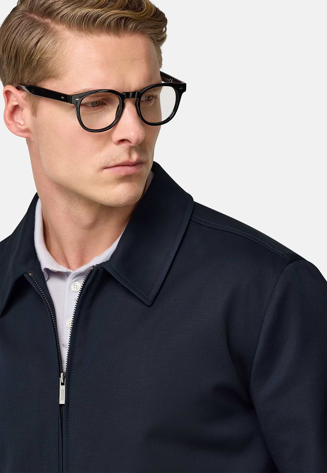 Bomber Col Chemise En Coton Extensible, bleu marine, hi-res