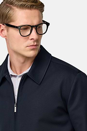 Bomber Col Chemise En Coton Extensible, bleu marine, hi-res