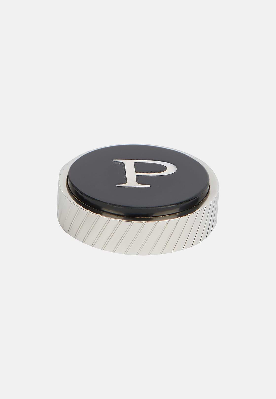 Circular letter p for cufflinks, Black, hi-res