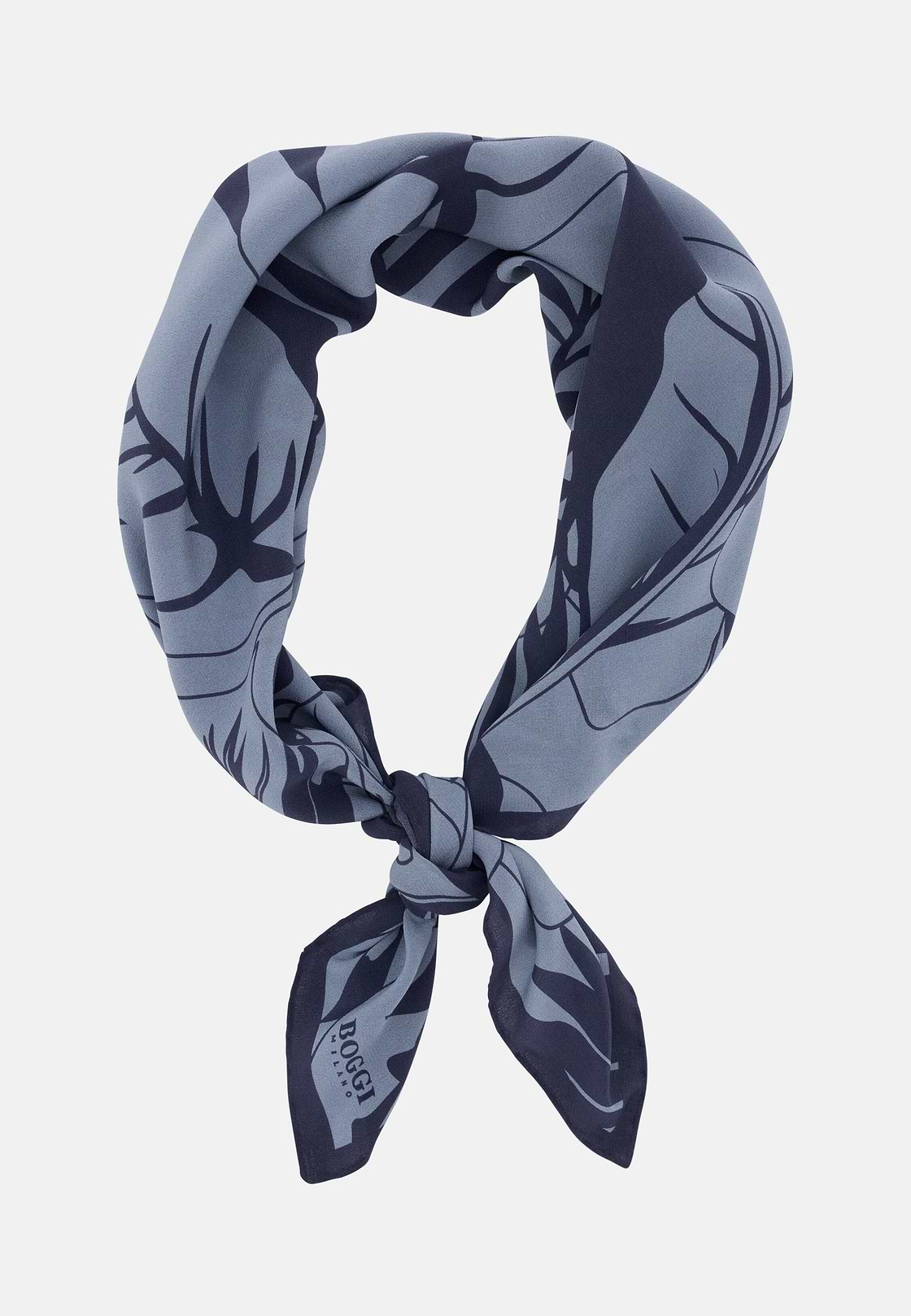 Leaf Print Silk Bandana, Blue, hi-res, 2