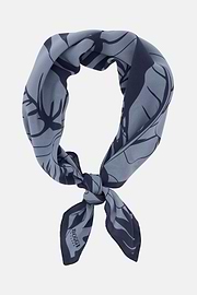 Leaf Print Silk Bandana, Blue, thumb, 2
