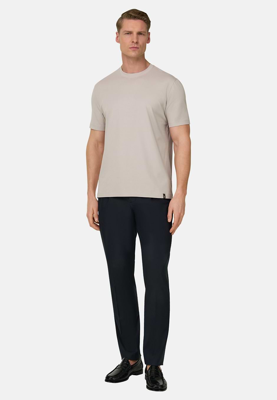 T-Shirt In Stretch Pima Cotton, Sand, hi-res