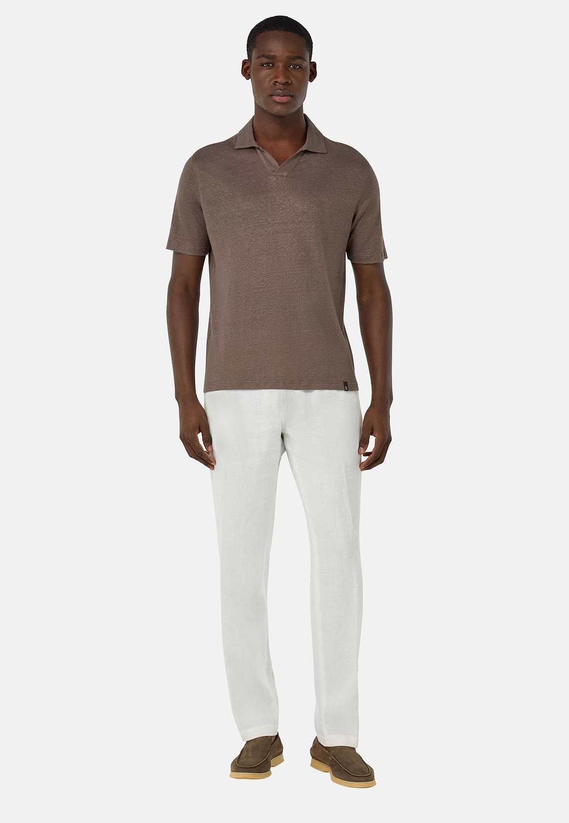 Stretch Linen Jersey Polo Shirt, Taupe, hi-res