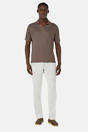 Stretch Linen Jersey Polo Shirt, Taupe, hi-res