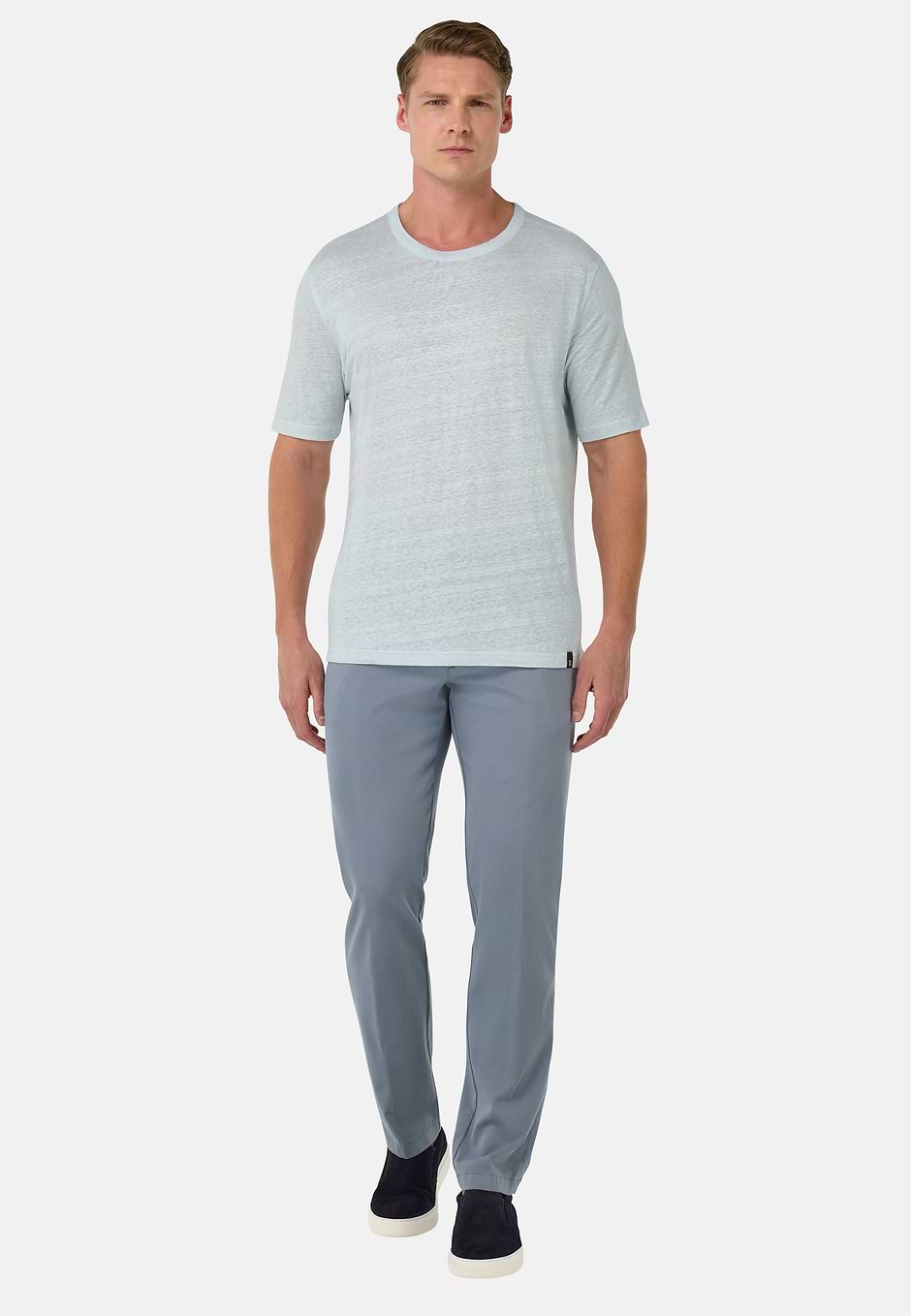 T-Shirt in Stretch Linen Jersey, Light Blue, hi-res