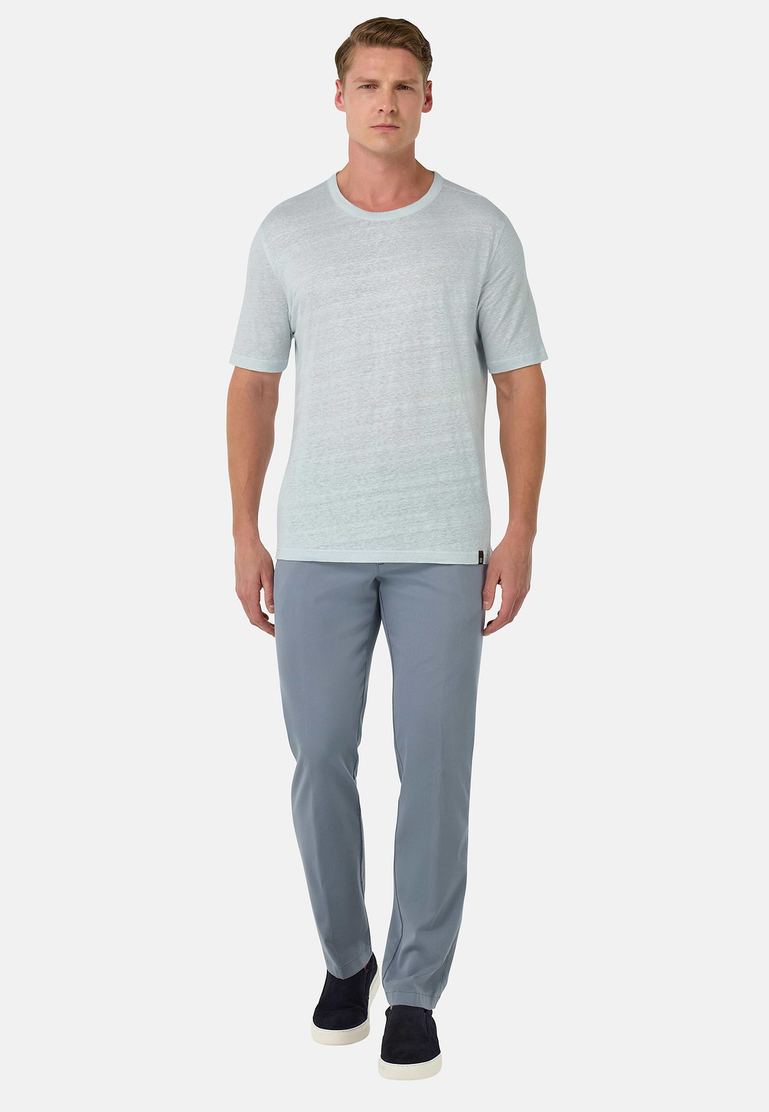 T-Shirt in Stretch Linen Jersey, Light Blue, hi-res