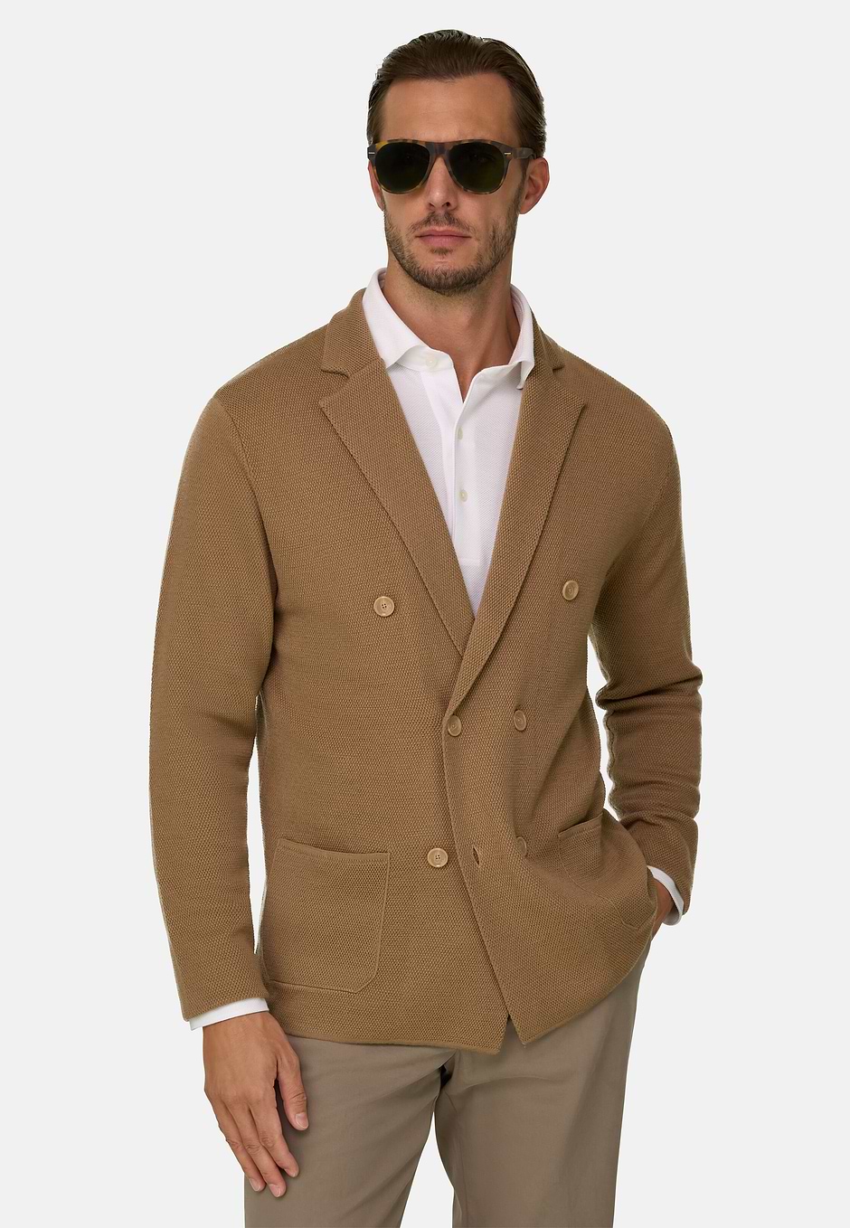 Jacke Zweireiher aus extrafeiner Merinowolle, Keks, hi-res