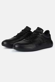 Tumbled Leather Trainers With Logo, Black, hi-res