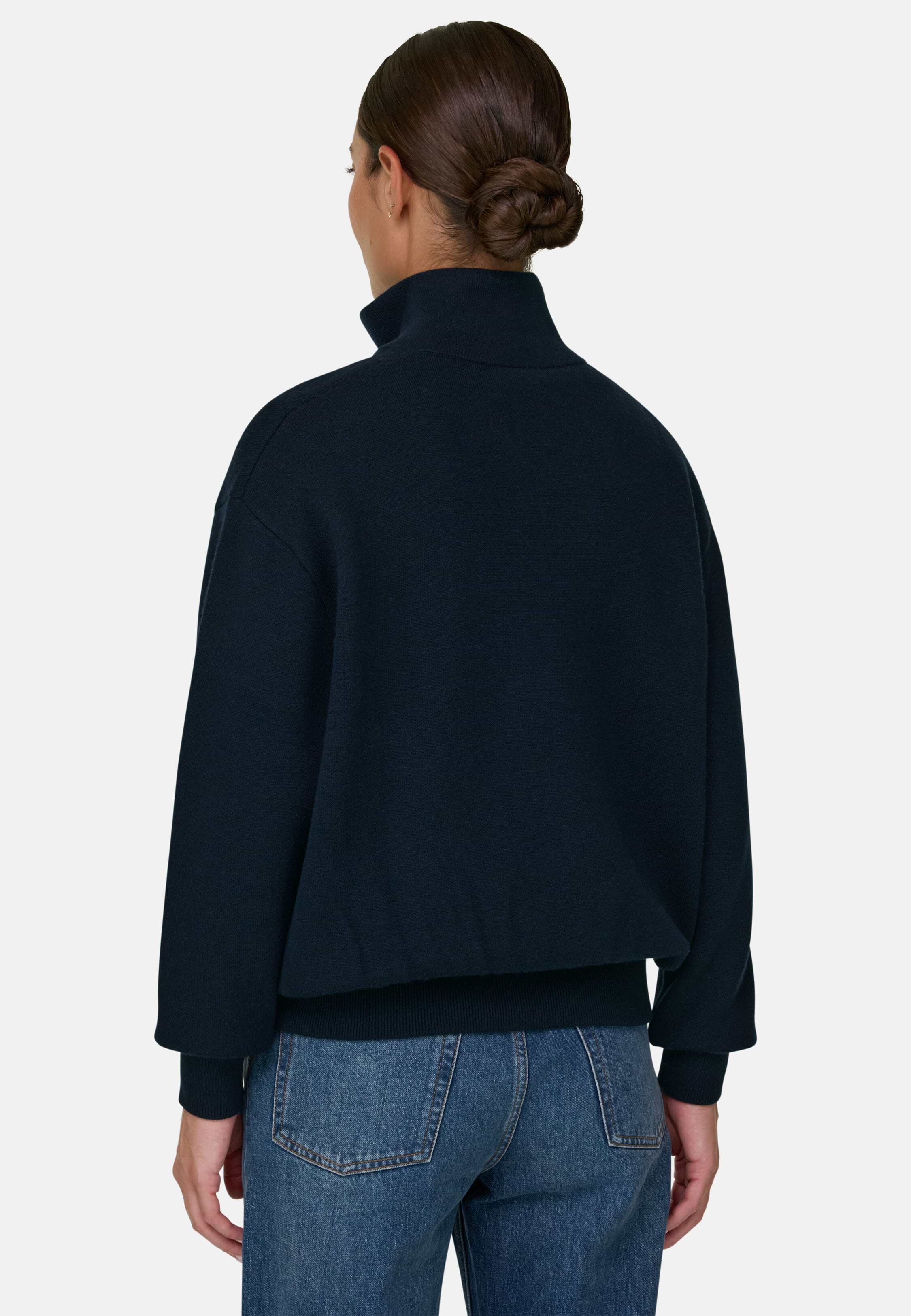 Quarter-Zip Jumper in Wool and Cashmere, Navy blue | Boggi Milano