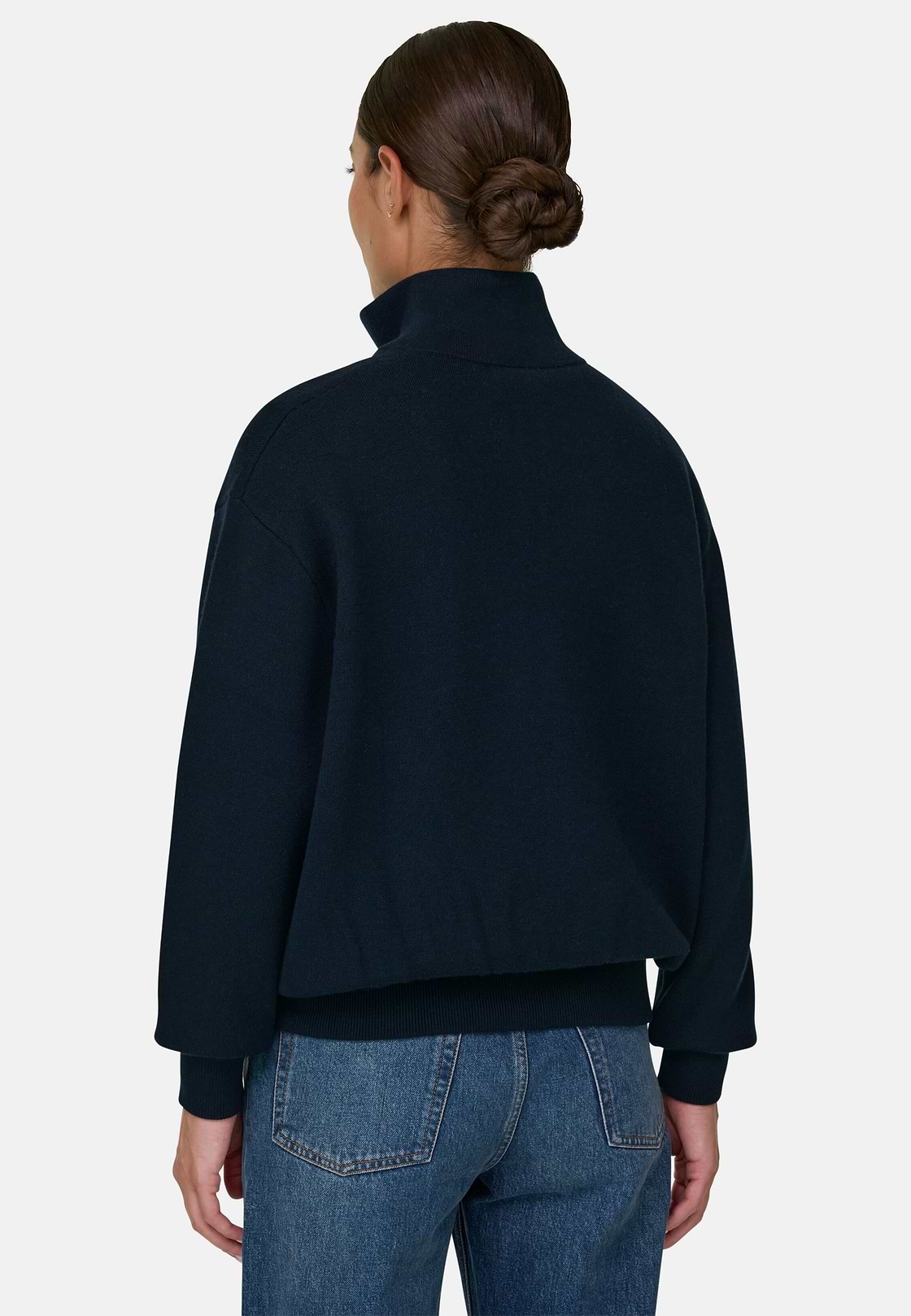 Quarter-Zip Jumper in Wool and Cashmere, Navy blue, hi-res, 4