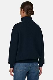 Quarter-Zip Jumper in Wool and Cashmere, Navy blue, thumb, 4