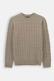 Crew Neck Jumper in Cashmere Wool, Beige, thumb, 5