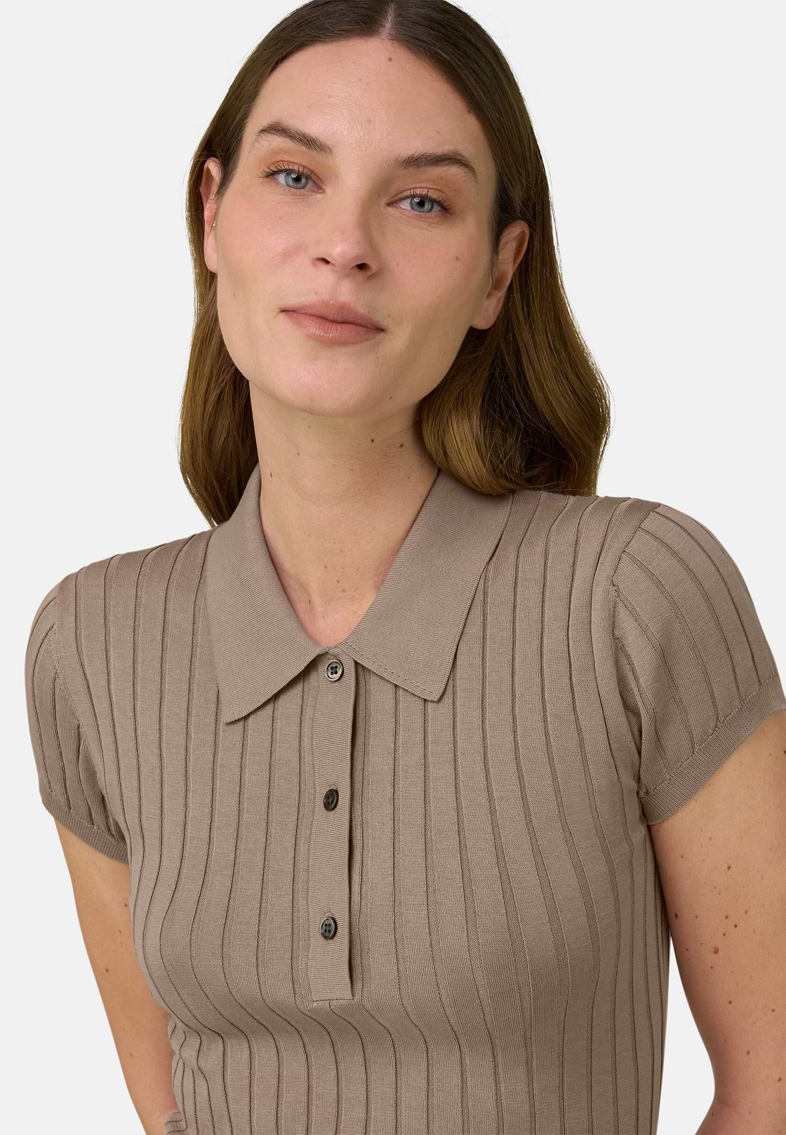 Polo Aus Baumwoll-Seiden-Strick, Taupe, hi-res, 4