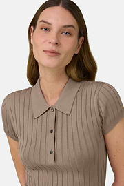 Polo Aus Baumwoll-Seiden-Strick, Taupe, thumb, 4