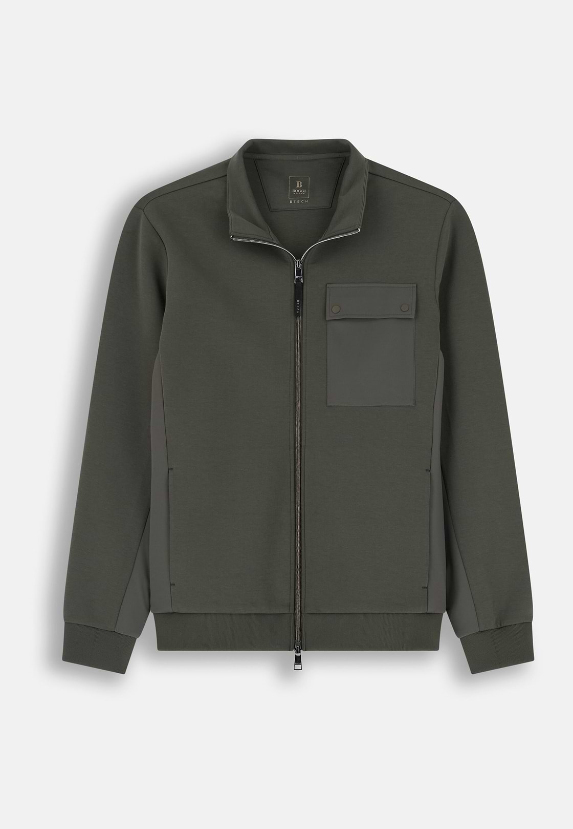 Felpa Full Zip in Misto Cotone Scuba B Tech, Militare, hi-res, 5