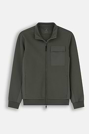 Felpa Full Zip in Misto Cotone Scuba B Tech, Militare, thumb, 5