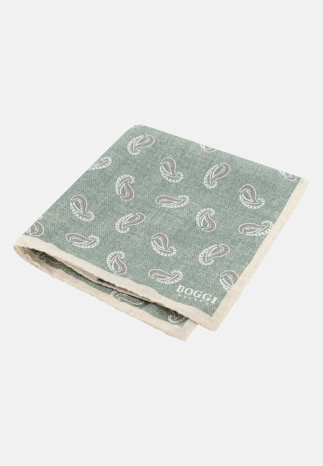 Paisley Print Silk Pocket Square, Green, hi-res, 1