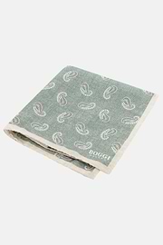 Paisley Print Silk Pocket Square, Green, thumb, 1
