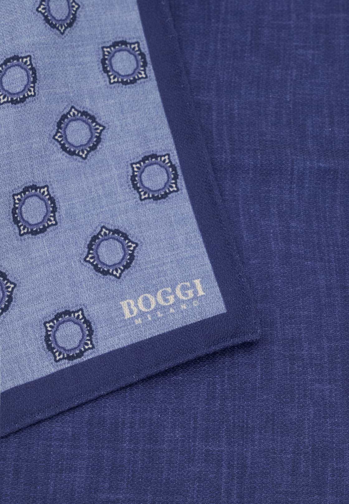 Pocket Square Double Print Medallion Pattern Silk, Light Blue, hi-res, 3