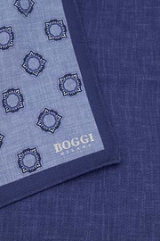 Pocket Square Double Print Medallion Pattern Silk, Light Blue, thumb, 3