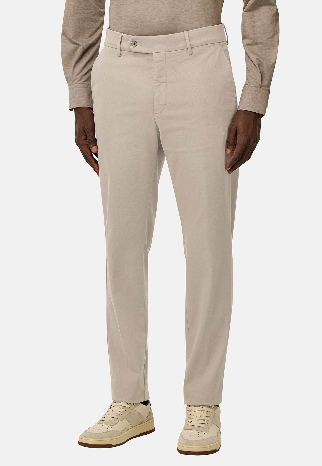 Pantaloni In Cotone Tencel Elasticizzato, Taupe, hi-res