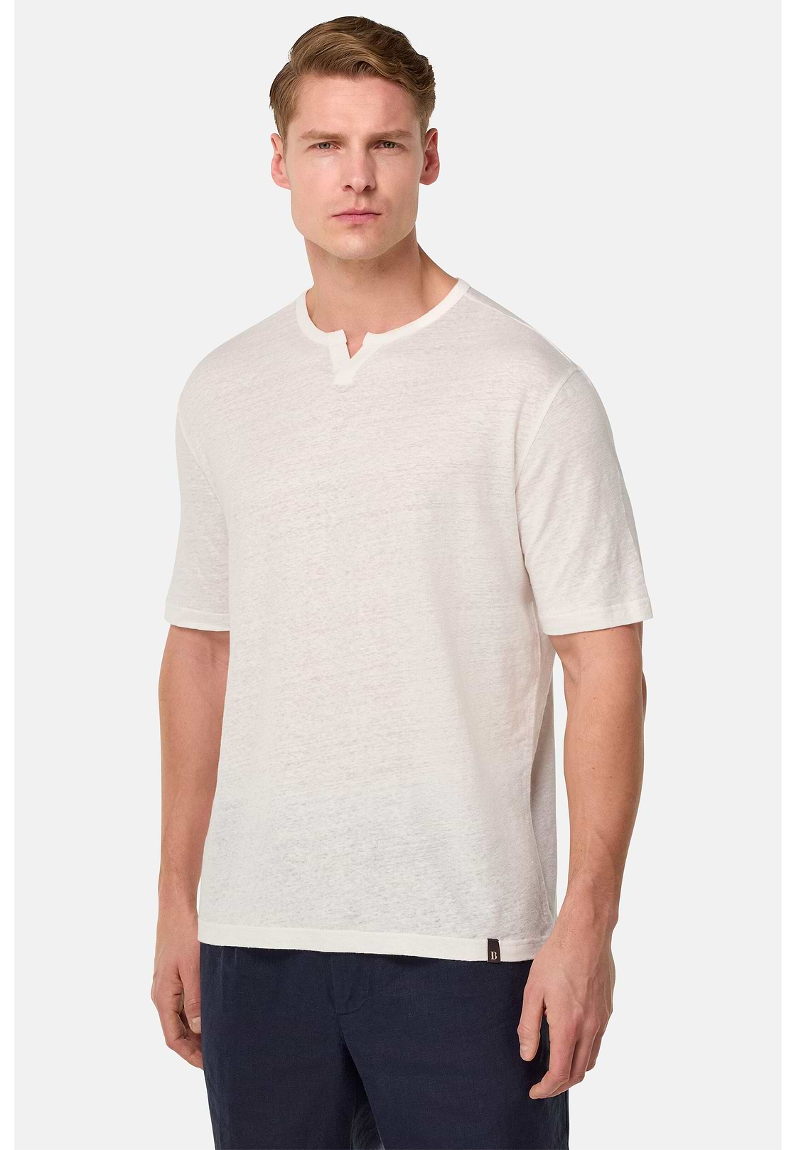 T-Shirt in Stretch Linen Jersey, White, hi-res