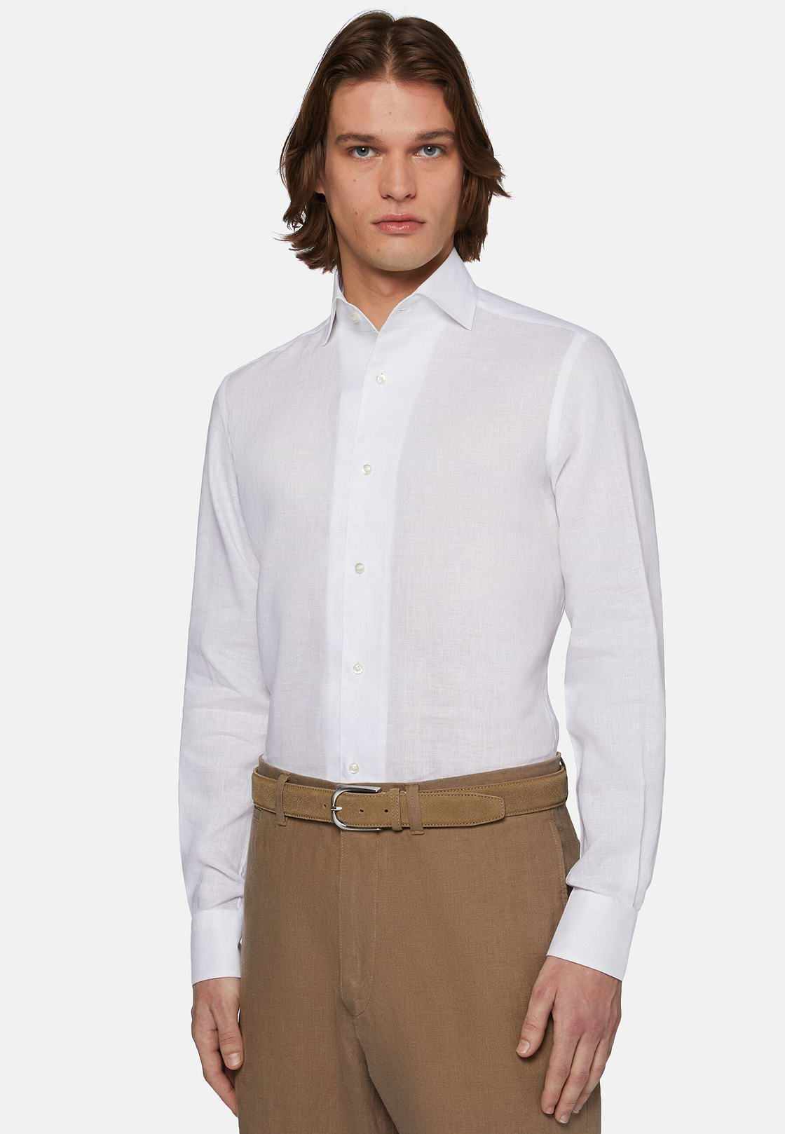 Chemise Blanche En Lin Coupe Droite, Blanc, hi-res