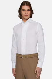 Regular Fit White Linen Shirt, White, hi-res