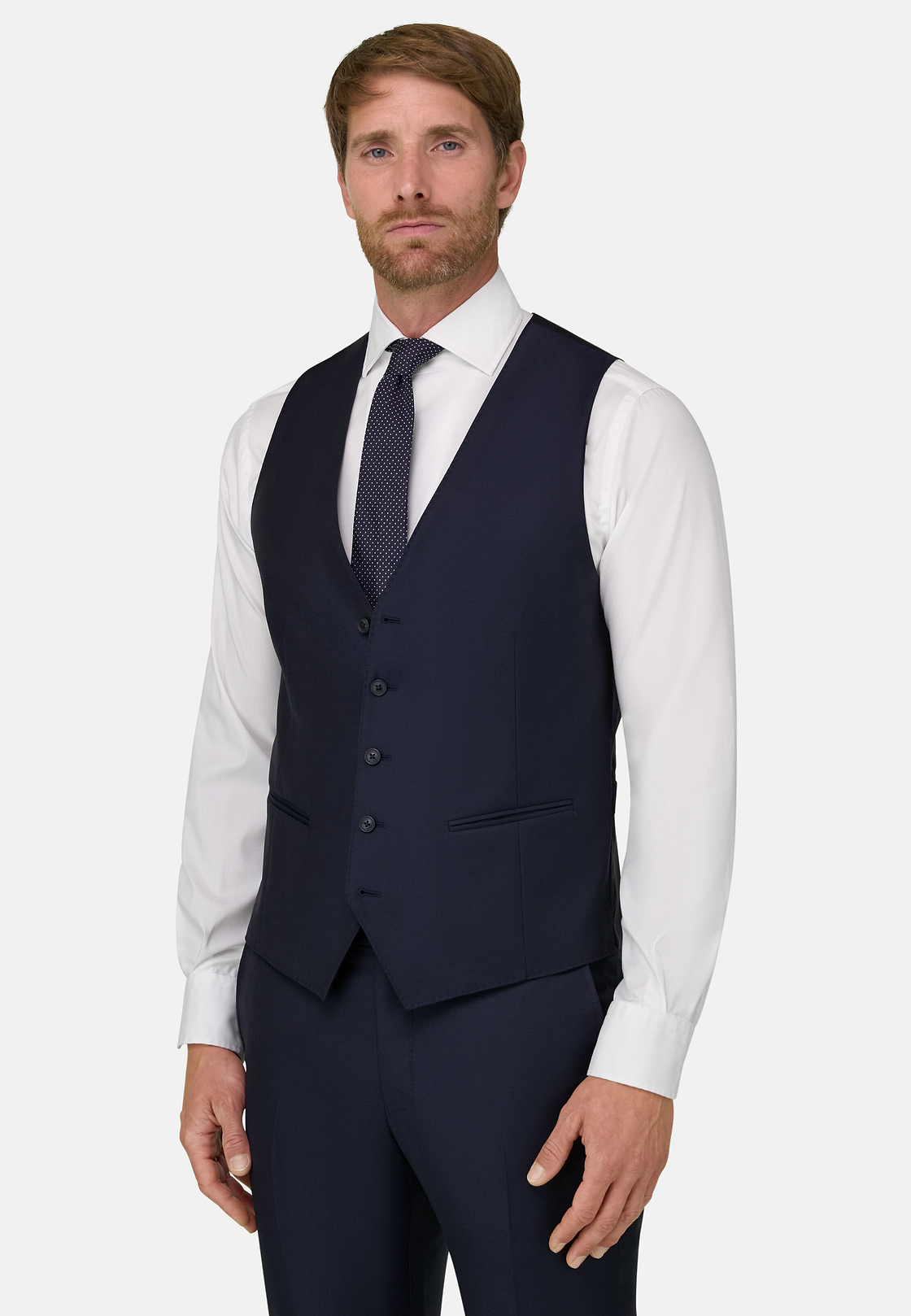 Navy Wool Twill Waistcoat, Navy blue, hi-res, 1