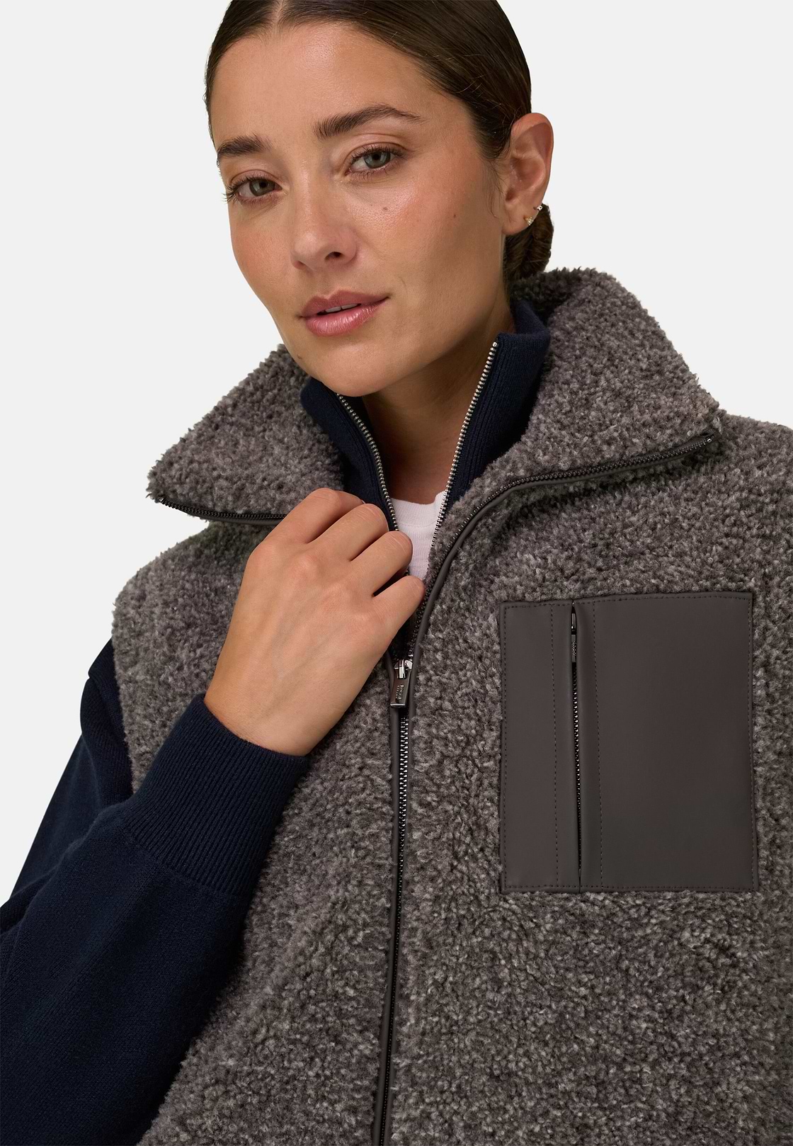 Teddy Full-Zip Gilet, Dark Grey, hi-res, 3
