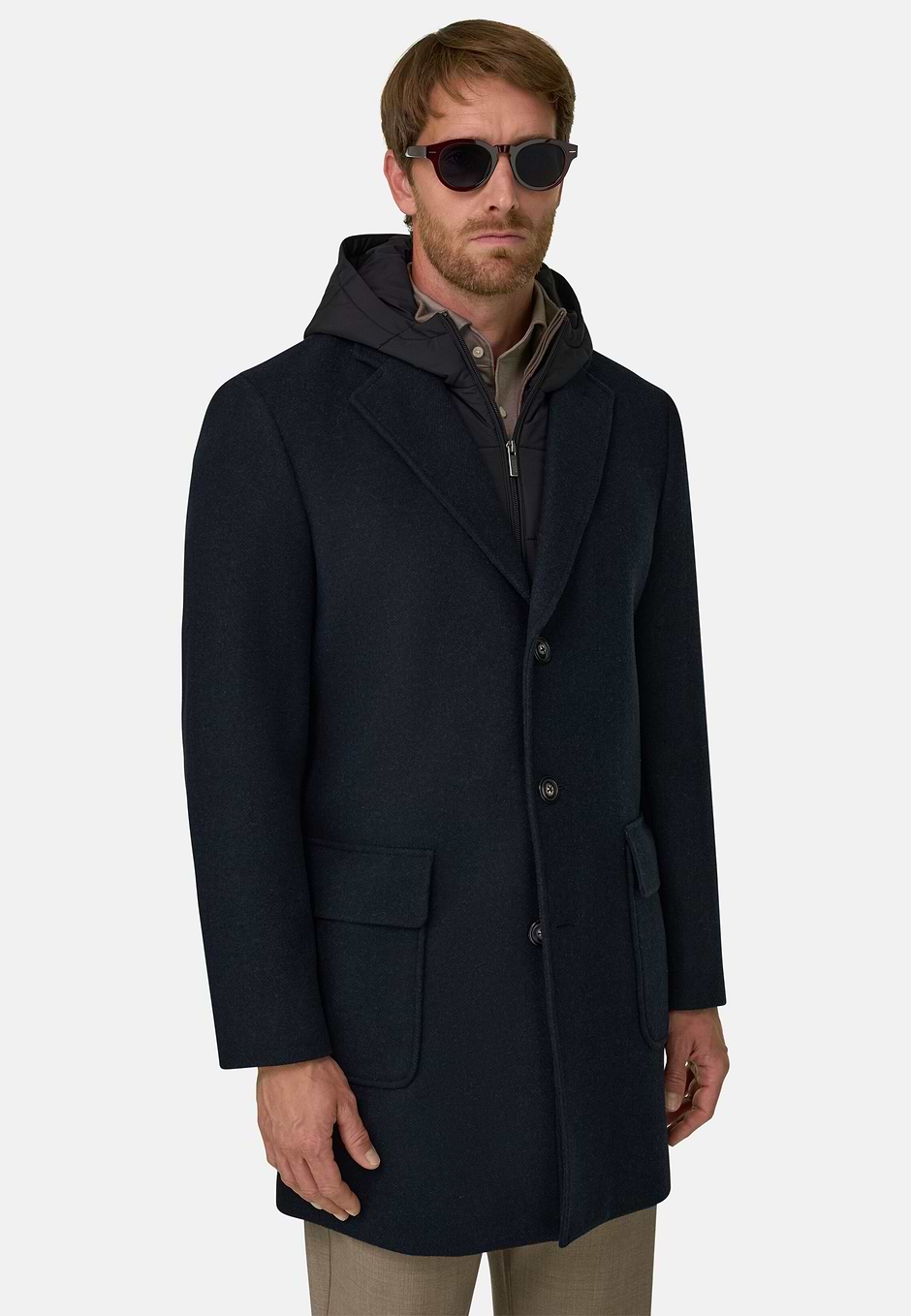 Single-Breasted Coat in Wool Blend, Navy blue, hi-res