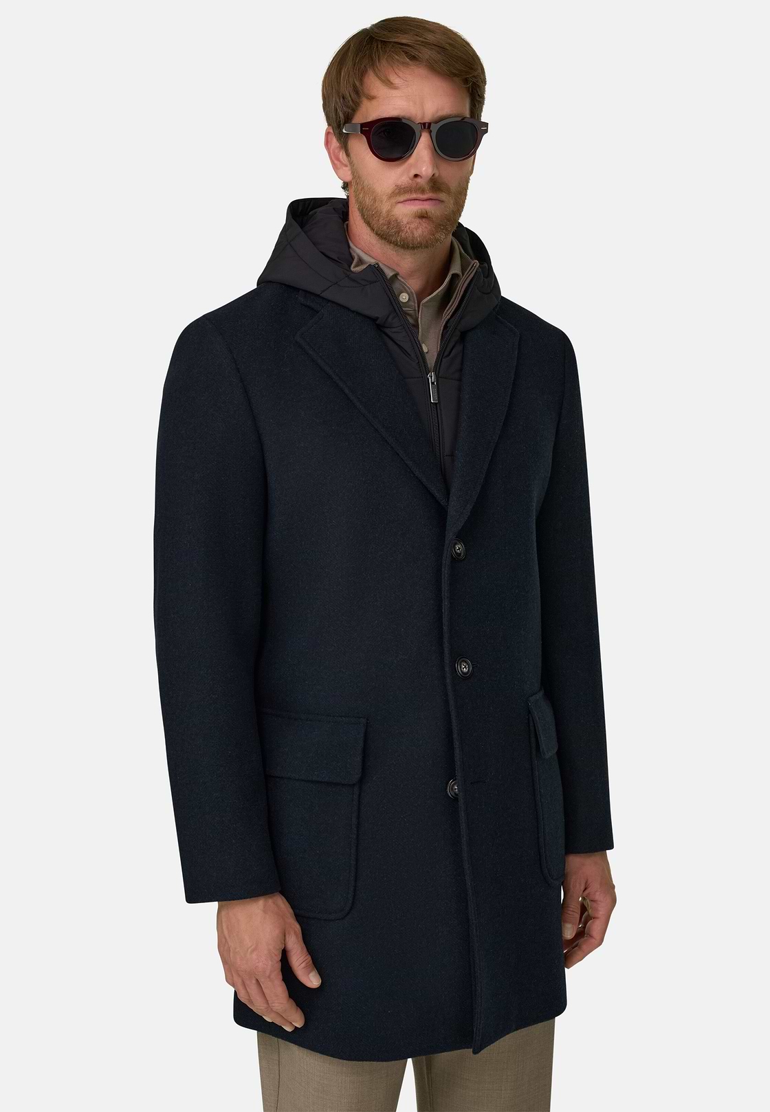 Single-Breasted Coat in Wool Blend, Navy blue, hi-res, 1