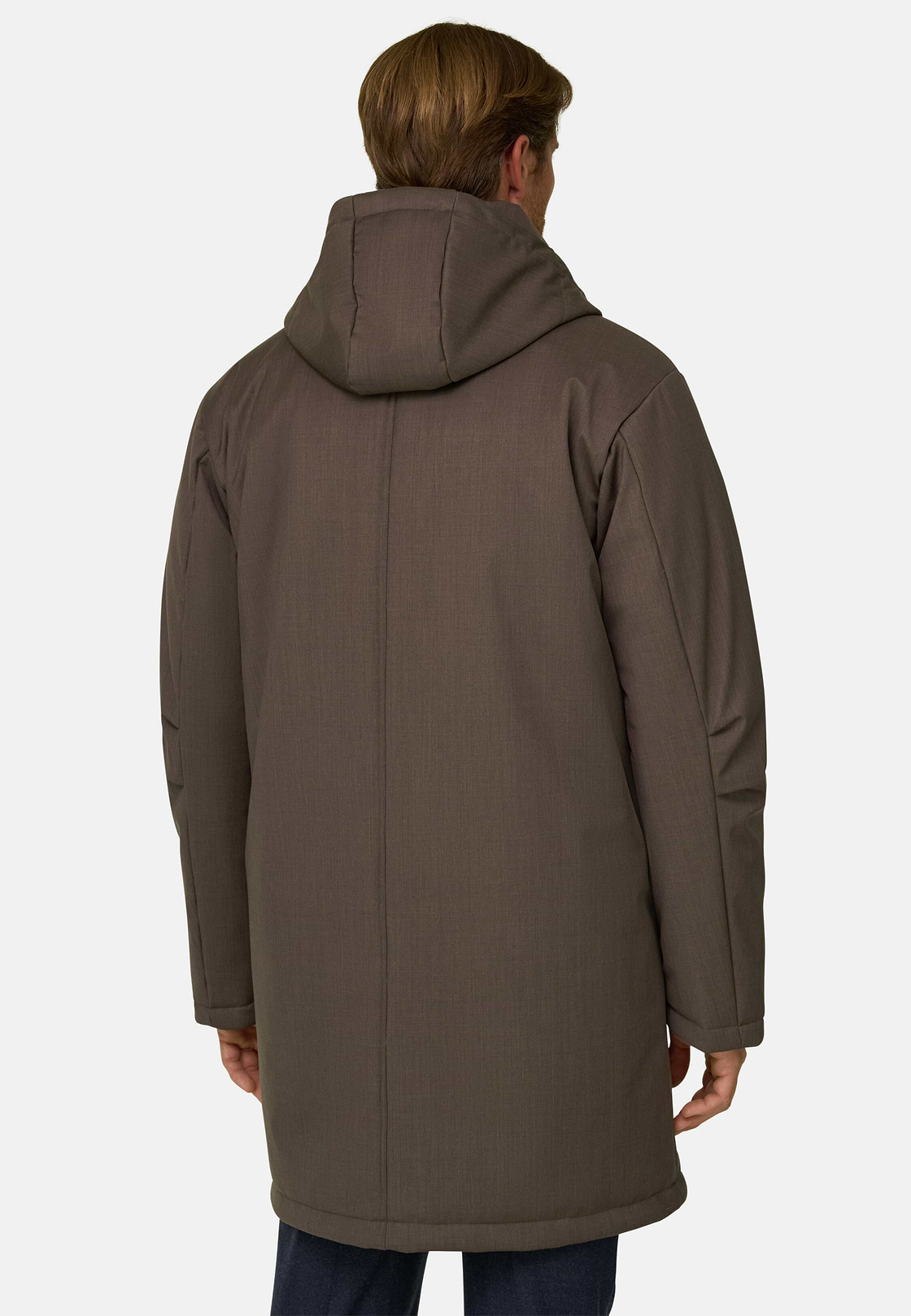 Long Jacket in Technical Wool, Brown, hi-res, 4