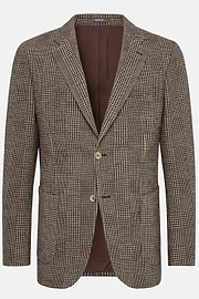 Brown Prince of Wales Check Cotton Blend Jacket, Brown, hi-res