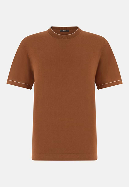 Cotton Crêpe Knit T-Shirt, Rot, hi-res