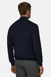 Half-Zip-Pullover aus extrafeiner Merinowolle, Navy blau, thumb, 4