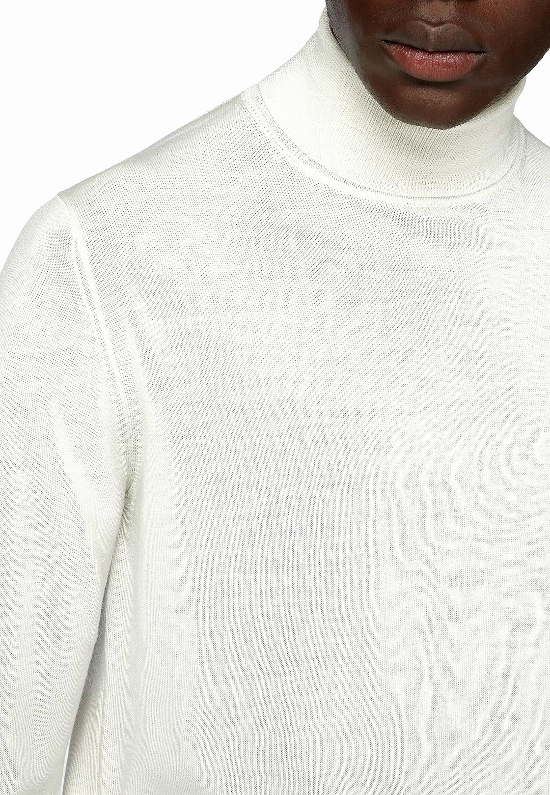 White Polo Neck Jumper in Merino Wool, White, hi-res