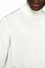 White Polo Neck Jumper in Merino Wool, White, hi-res